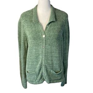 Calvin Klein Seafoam green button up collared sweater. Size L. Silk blend.
